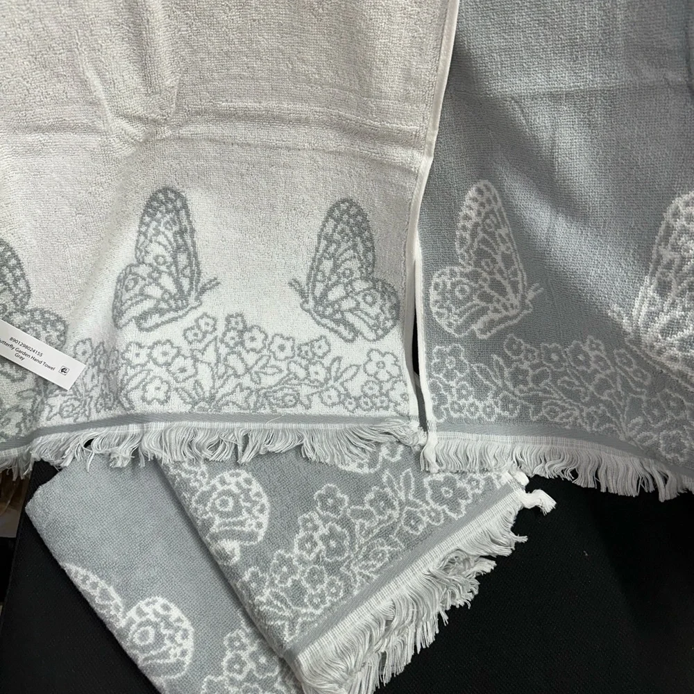 Pioneer Woman Silver Butterfly 4 Pack Hand Towel Bundle